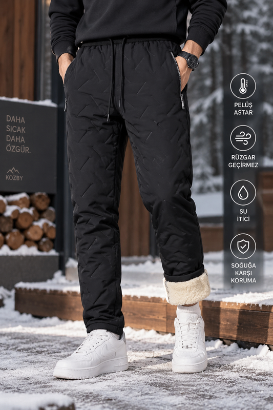 Kozby Peluş Jogger Unisex Rüzgar Geçirmez Kışlık Jogger Pantolon